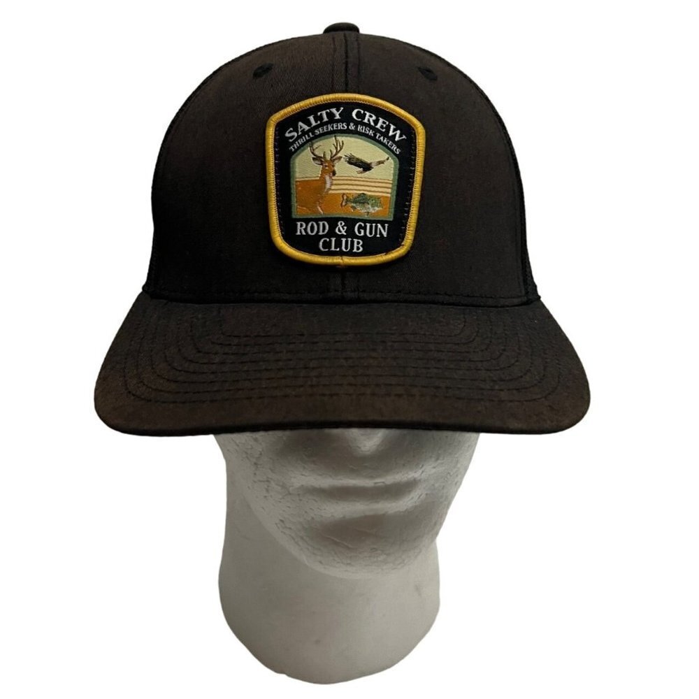 Salty Crew Mens Brown Mesh Snapback Trucker Hat Cap Rod & Gun Club Adjustable